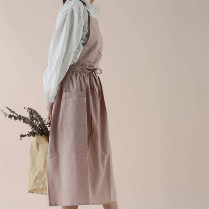 Kitchen Apron Cross-Back Breathable Cotton With Pockets