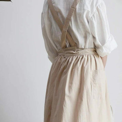 Kitchen Apron Cross-Back Breathable Cotton With Pockets