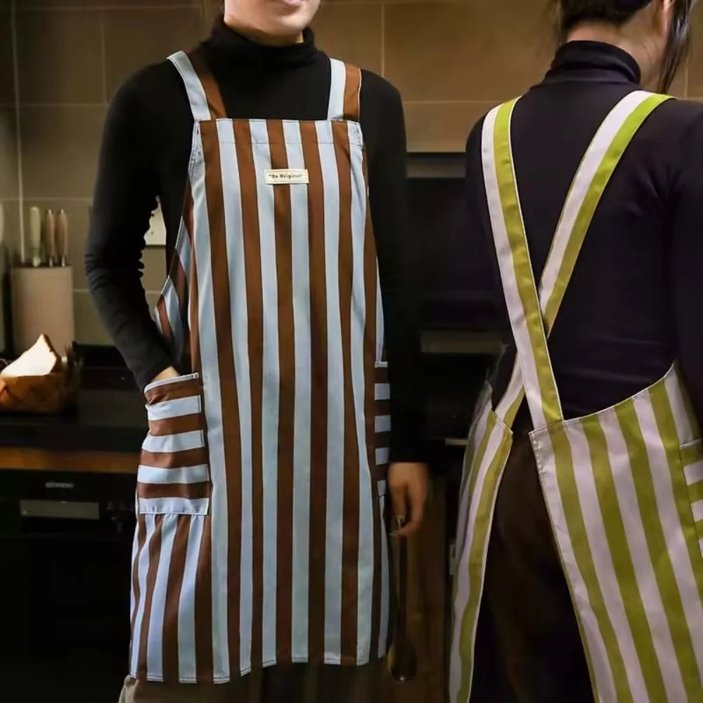 Kitchen Apron Microfiber Vertical Stripe With Pockets
