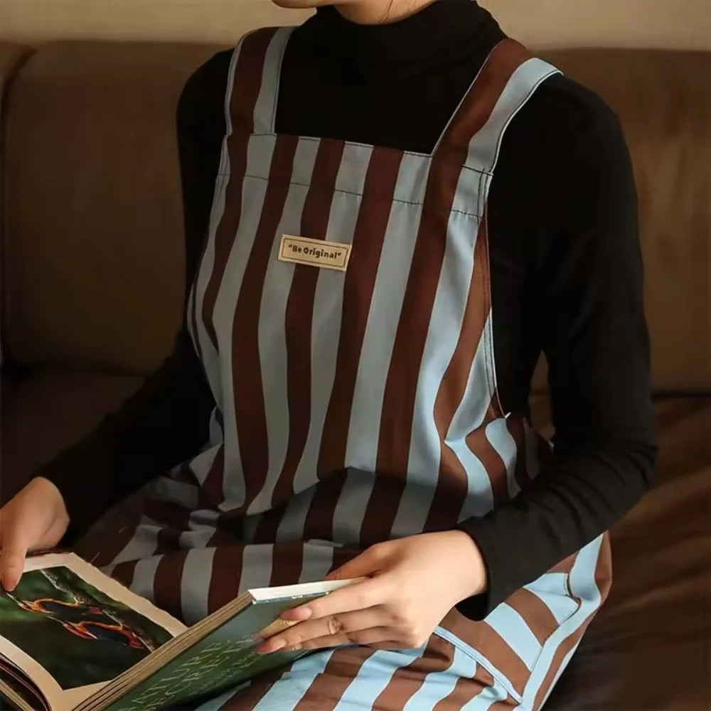 Kitchen Apron Microfiber Vertical Stripe With Pockets