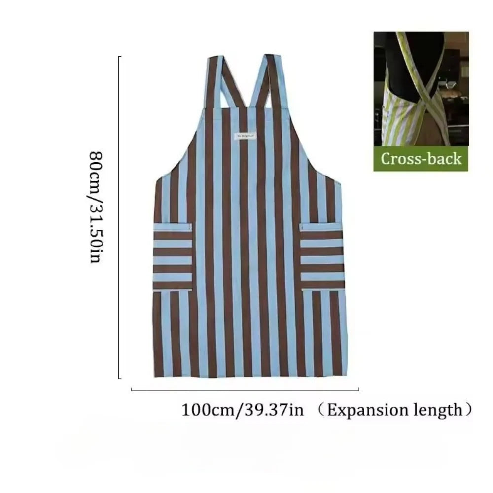 Kitchen Apron Microfiber Vertical Stripe With Pockets