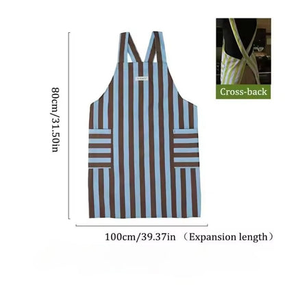 Kitchen Apron Microfiber Vertical Stripe With Pockets