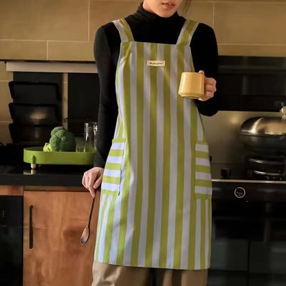 Kitchen Apron Microfiber Vertical Stripe With Pockets