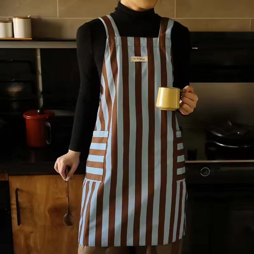 Kitchen Apron Microfiber Vertical Stripe With Pockets