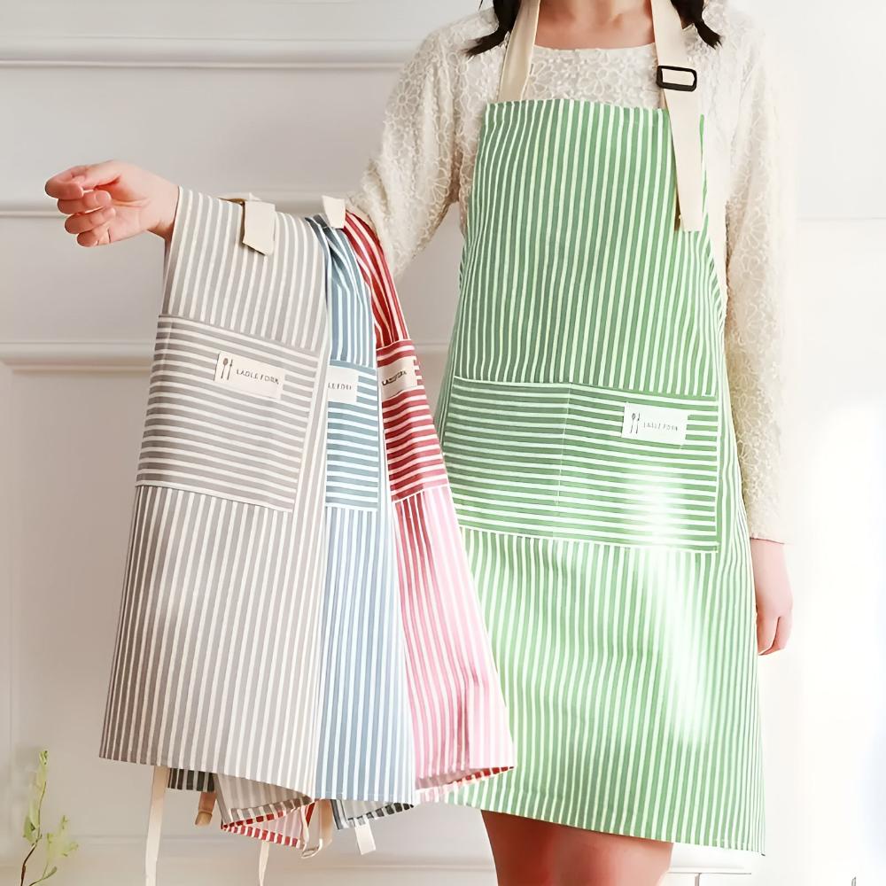 Kitchen Apron Striped Cotton-Linen Five Colors