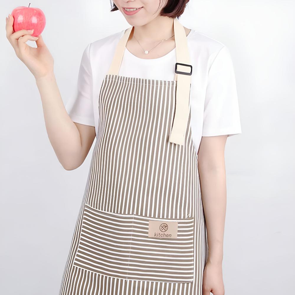 Kitchen Apron Striped Cotton-Linen Five Colors