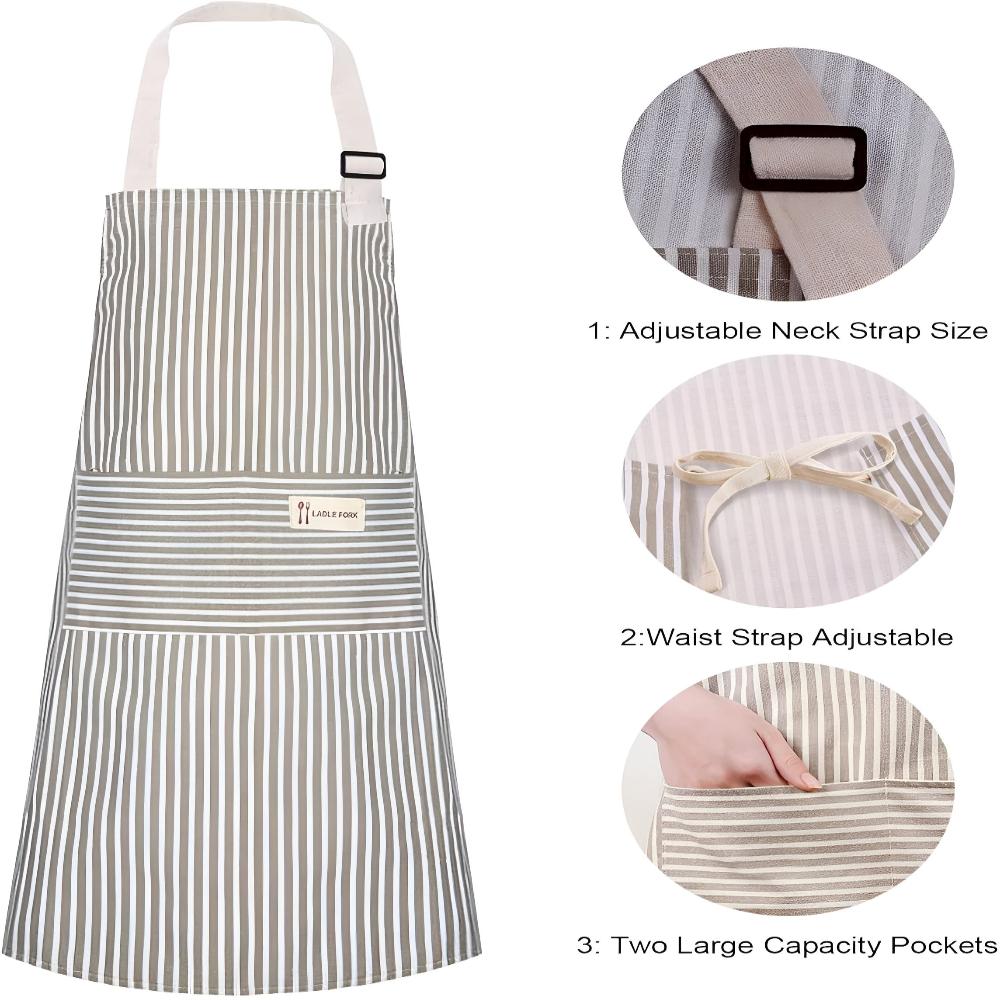 Kitchen Apron Striped Cotton-Linen Five Colors
