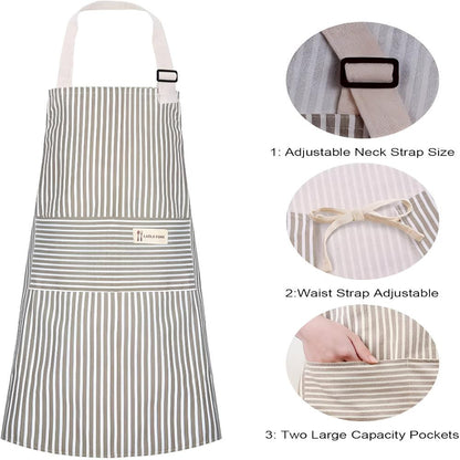Kitchen Apron Striped Cotton-Linen Five Colors
