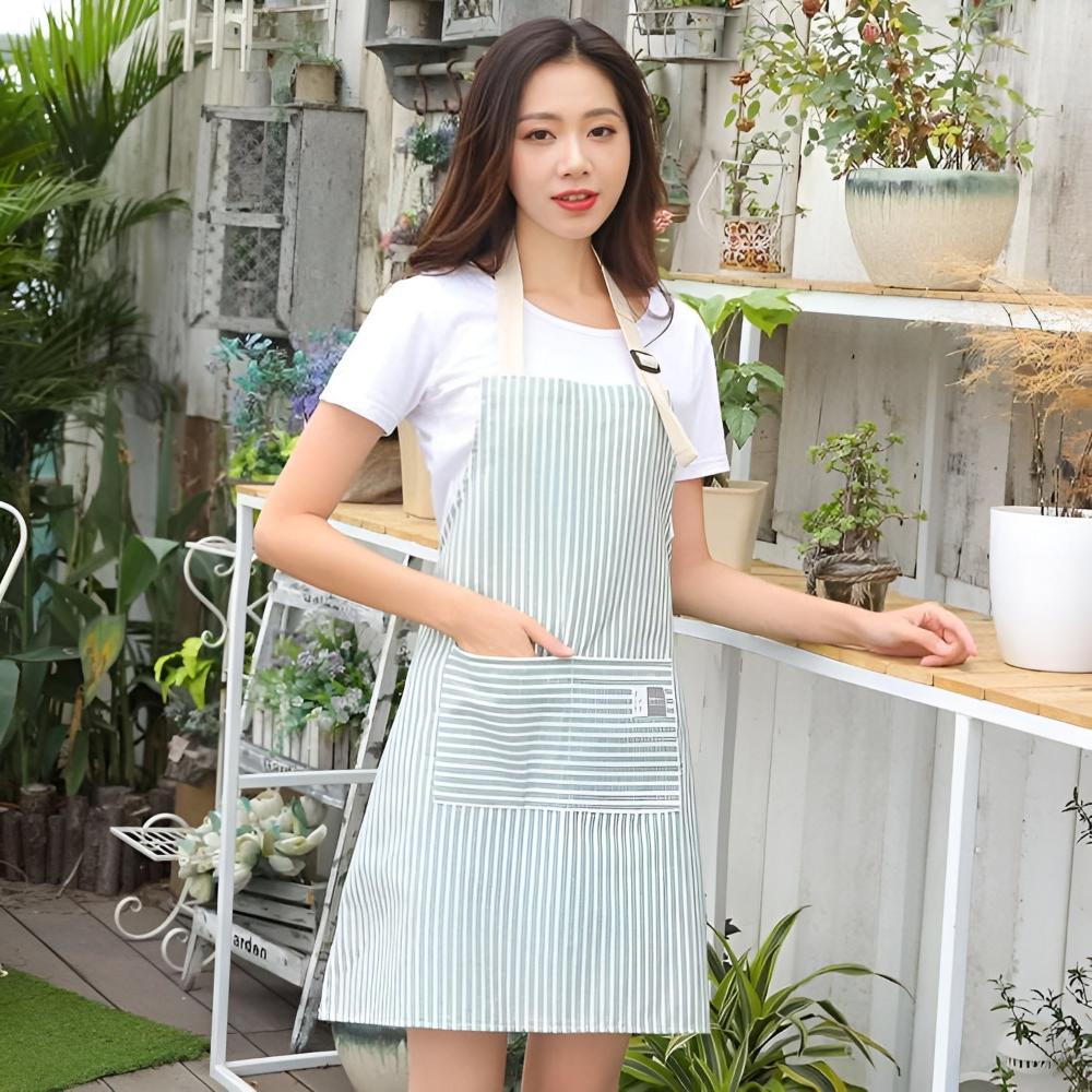 Kitchen Apron Striped Cotton-Linen Five Colors
