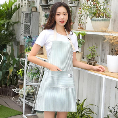 Kitchen Apron Striped Cotton-Linen Five Colors