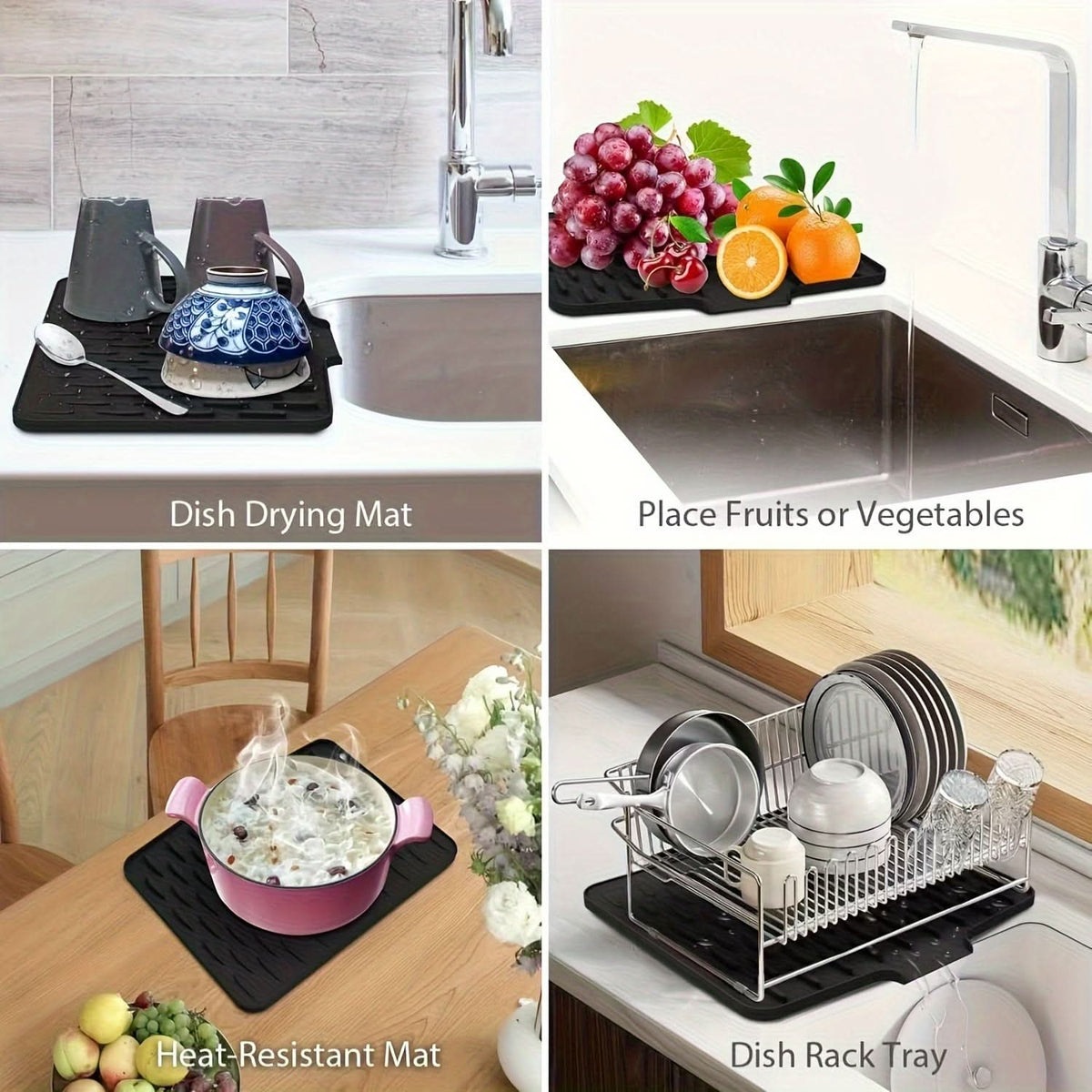 Kitchen Drying Mat Integrated Drainage Channel Non-Slip & Heat-Resistant
