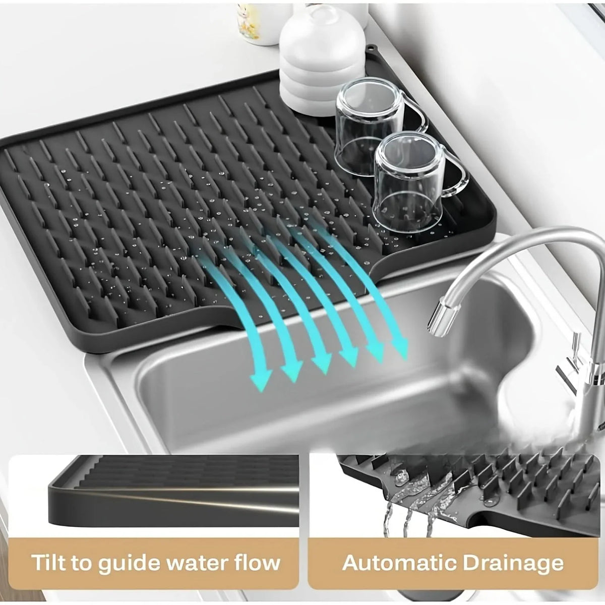 Kitchen Drying Mat Integrated Drainage Channel Non-Slip & Heat-Resistant