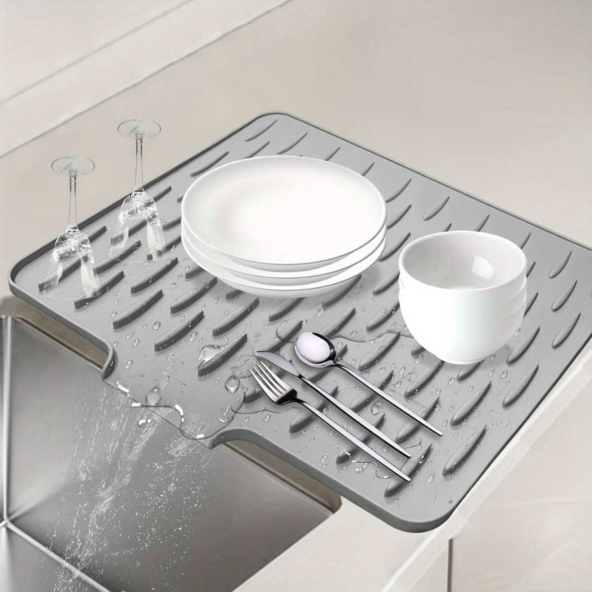 Kitchen Drying Mat Integrated Drainage Channel Non-Slip & Heat-Resistant