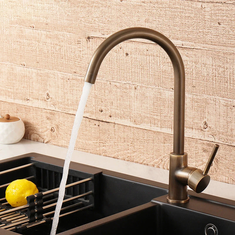 Kitchen Faucet Antique Brass 360° Swivel Spout Stainless Steel Body