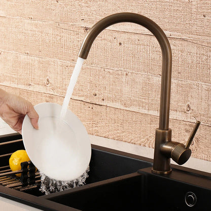 Kitchen Faucet Antique Brass 360° Swivel Spout Stainless Steel Body