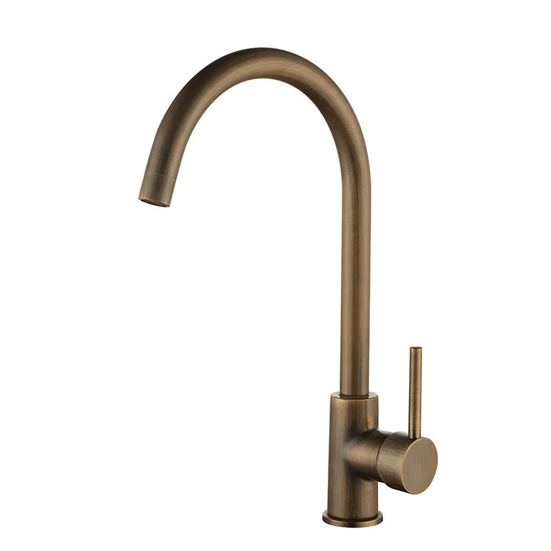 Kitchen Faucet Antique Brass 360° Swivel Spout Stainless Steel Body