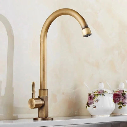 Kitchen Faucet Gooseneck Antique Brass Finish Brass Body