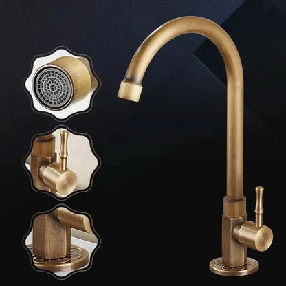 Kitchen Faucet Gooseneck Antique Brass Finish Brass Body