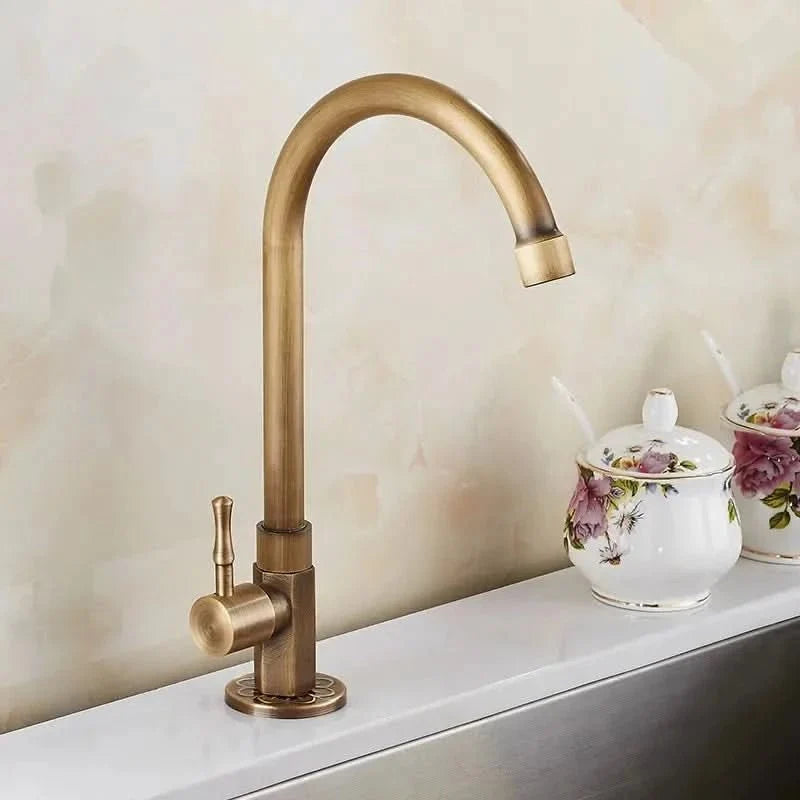 Kitchen Faucet Gooseneck Antique Brass Single-Handle