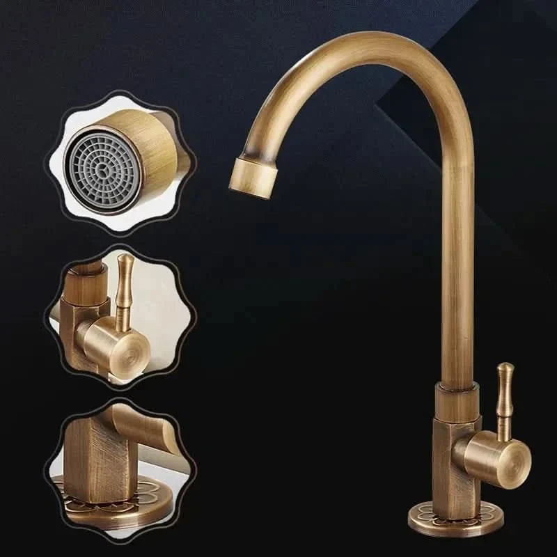 Kitchen Faucet Gooseneck Antique Brass Single-Handle