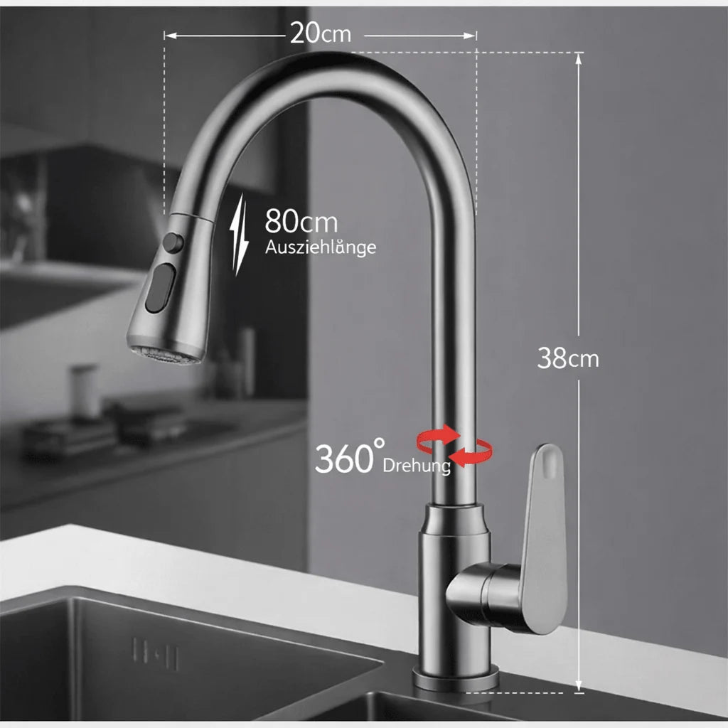 Kitchen Faucet Pull-Out Spray Head 360° Swivel Spout