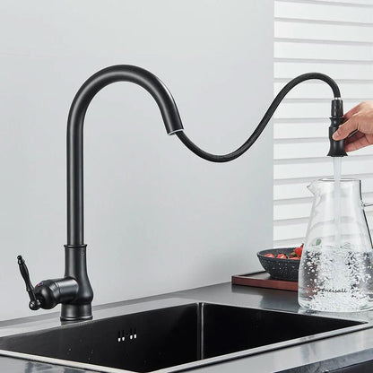 Kitchen Faucet Retractable Spray Head High-Arc Antique Brass