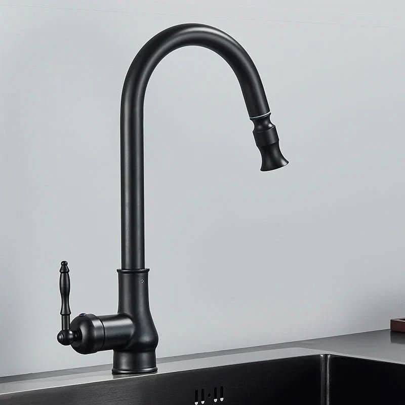 Kitchen Faucet Retractable Spray Head High-Arc Antique Brass