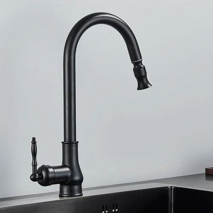 Kitchen Faucet Retractable Spray Head High-Arc Antique Brass