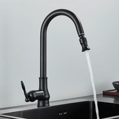 Kitchen Faucet Retractable Spray Head High-Arc Antique Brass