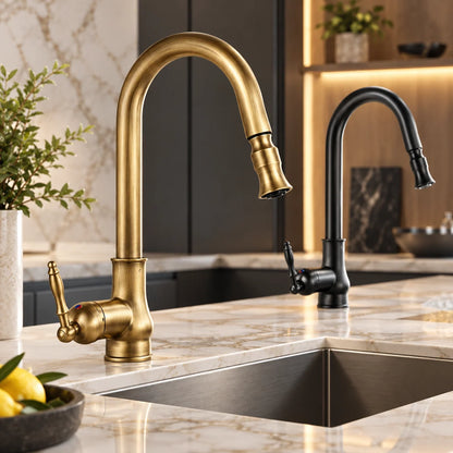 Kitchen Faucet Solid Brass Pull-Down Flexible Spray Head