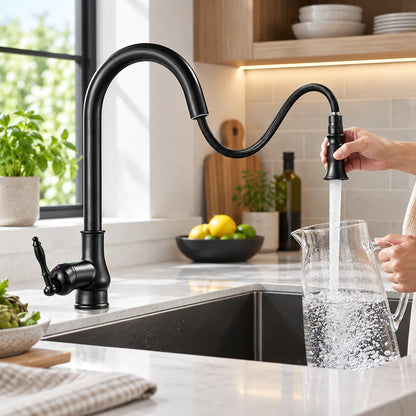 Kitchen Faucet Solid Brass Pull-Down Flexible Spray Head