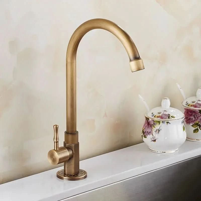 Kitchen Faucet Solid Brass Swan Neck Antique Brass Finish
