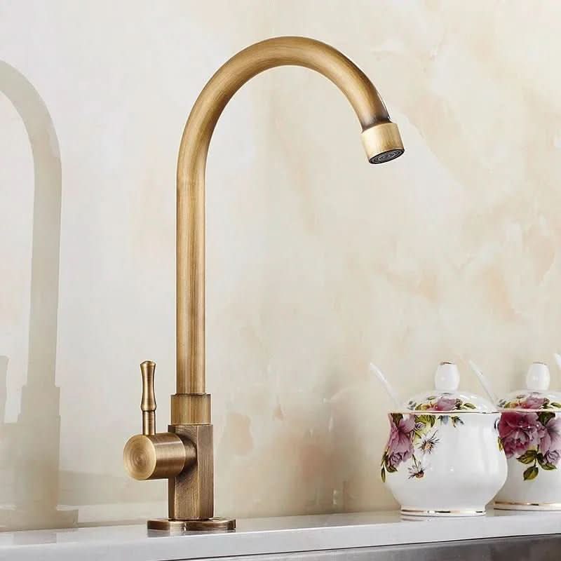 Kitchen Faucet Solid Brass Swan Neck Antique Brass Finish