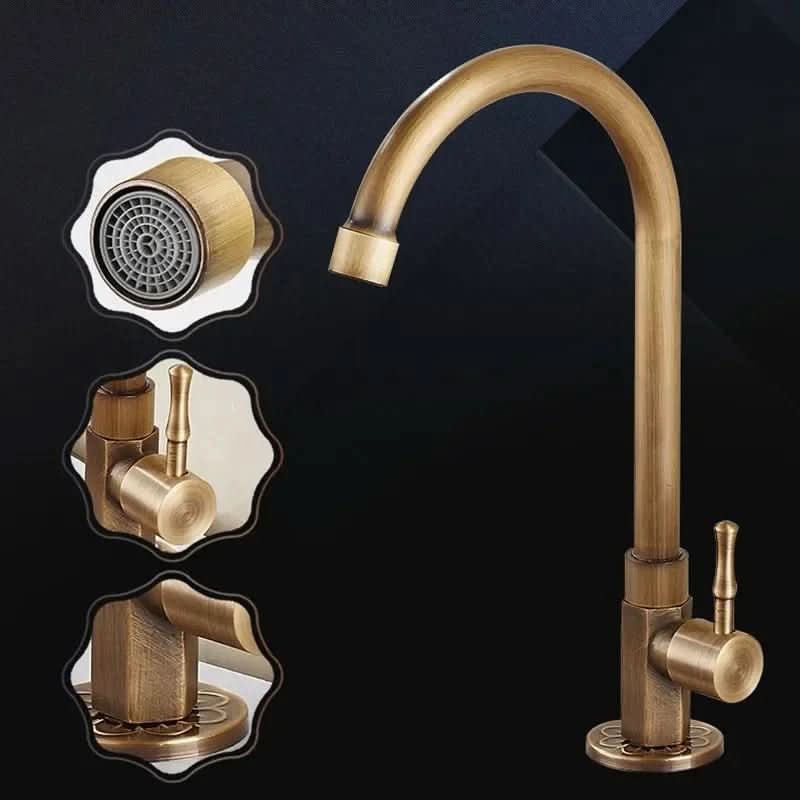 Kitchen Faucet Solid Brass Swan Neck Antique Brass Finish