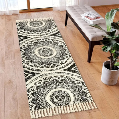 Kitchen Runner Mat Cotton Machine Washable Black & Cream