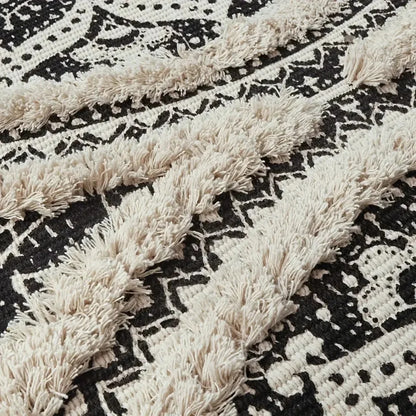 Kitchen Runner Mat Cotton Machine Washable Black & Cream