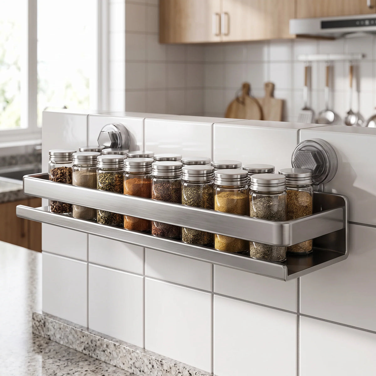 Kitchen Shelf Stainless Steel Suction Cup No-Drill Mount