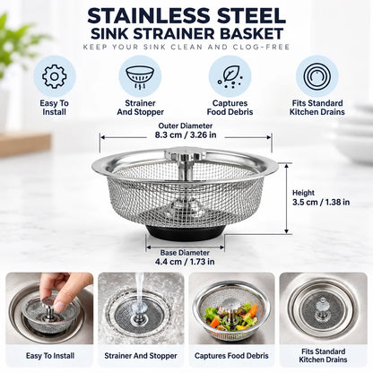 Kitchen Sink Strainer Stainless Steel Strainer & Stopper Combo