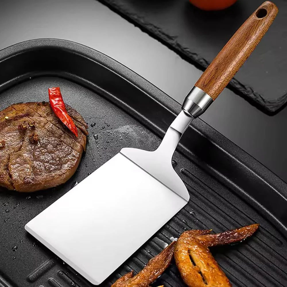 Kitchen Spatula Stainless Steel Head & Heat-Resistant Wooden Handle