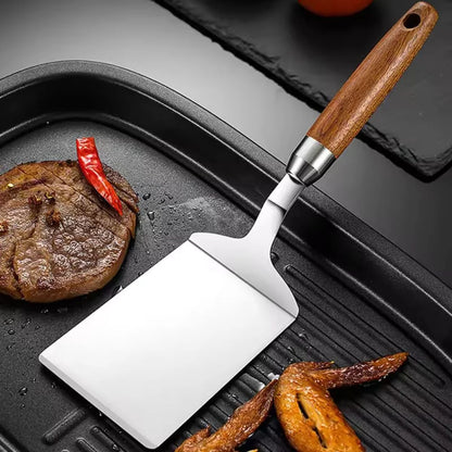 Kitchen Spatula Stainless Steel Head & Heat-Resistant Wooden Handle