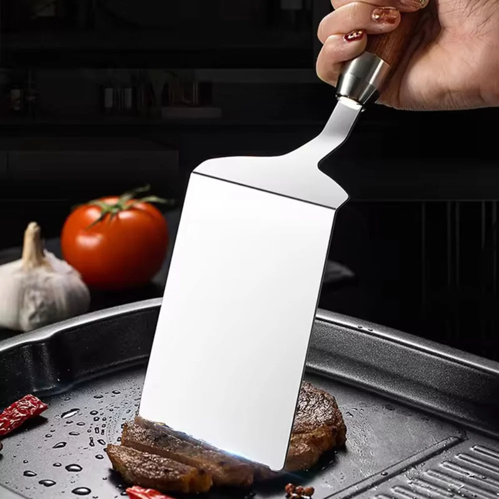 Kitchen Spatula Stainless Steel Head & Heat-Resistant Wooden Handle