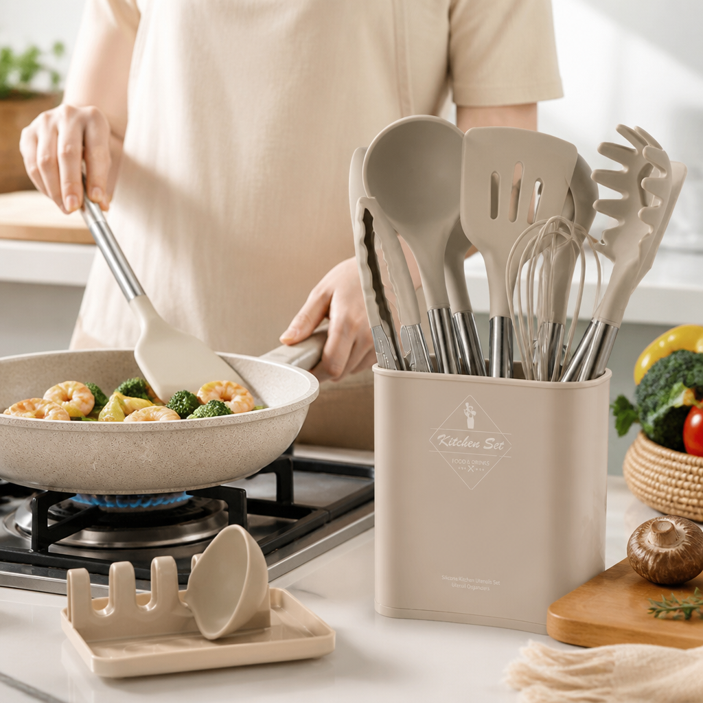 Kitchen Utensil Set 13-Piece Silicone Heat-Resistant Dishwasher-Safe