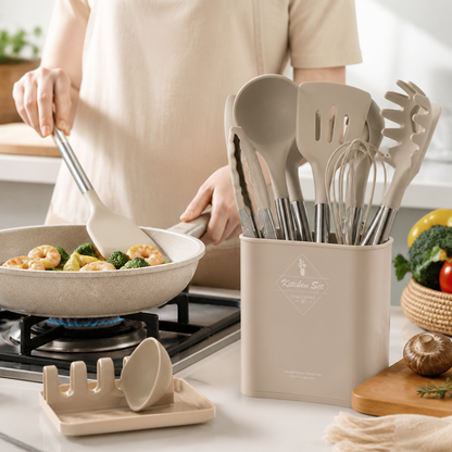 Kitchen Utensil Set 13-Piece Silicone Heat-Resistant Dishwasher-Safe