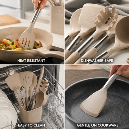 Kitchen Utensil Set 13-Piece Silicone Heat-Resistant Dishwasher-Safe