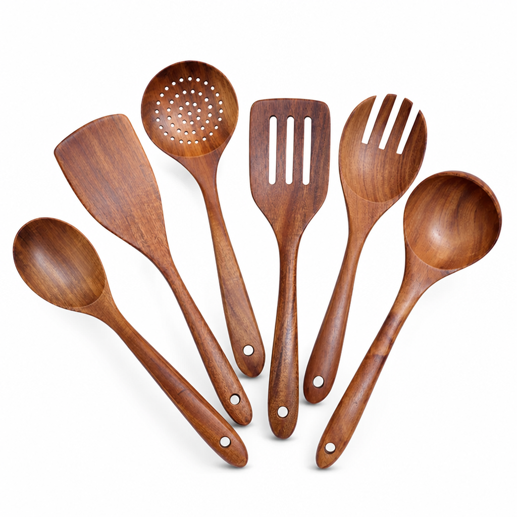 Kitchen Utensil Set Solid Teak 8-Piece Heat Resistant