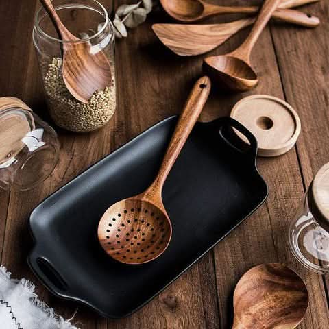 Kitchen Utensil Set Teak Wood Heat-Resistant & Scratch-Free
