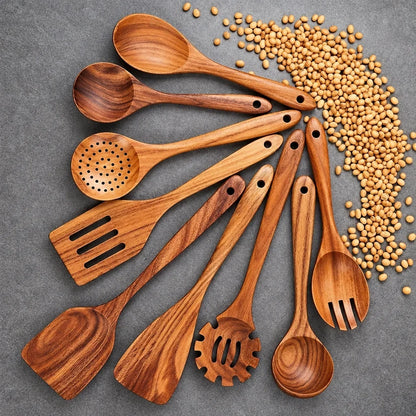 Kitchen Utensil Set Teak Wood Heat-Resistant to 450°F