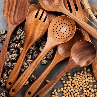 Kitchen Utensil Set Teak Wood Heat-Resistant to 450°F