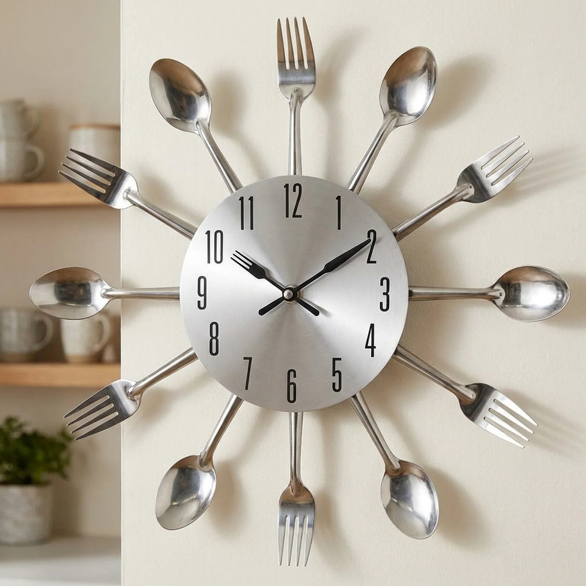 Kitchen Wall Clock Cutlery-Inspired Open Metal Silent Movement
