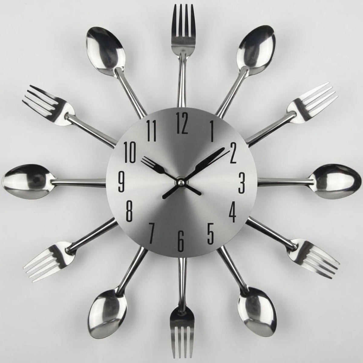Kitchen Wall Clock Cutlery-Inspired Open Metal Silent Movement